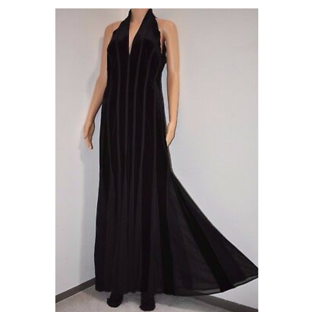 Tadashi Shoji Black Velvet Vintage Halter-Neck Dress